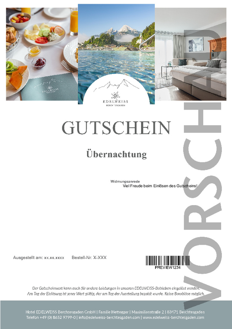 Übernachtungsgutschein im Hotel EDELWEISS Berchtesgaden