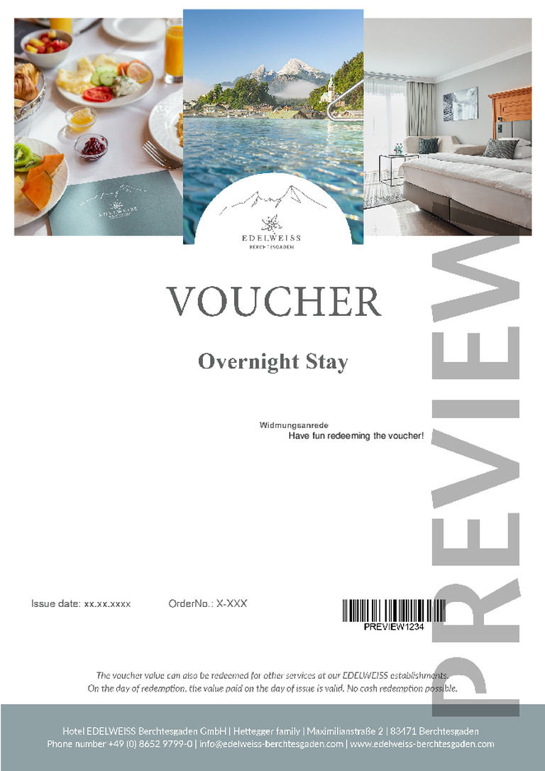 Accommodation voucher at Hotel EDELWEISS Berchtesgaden